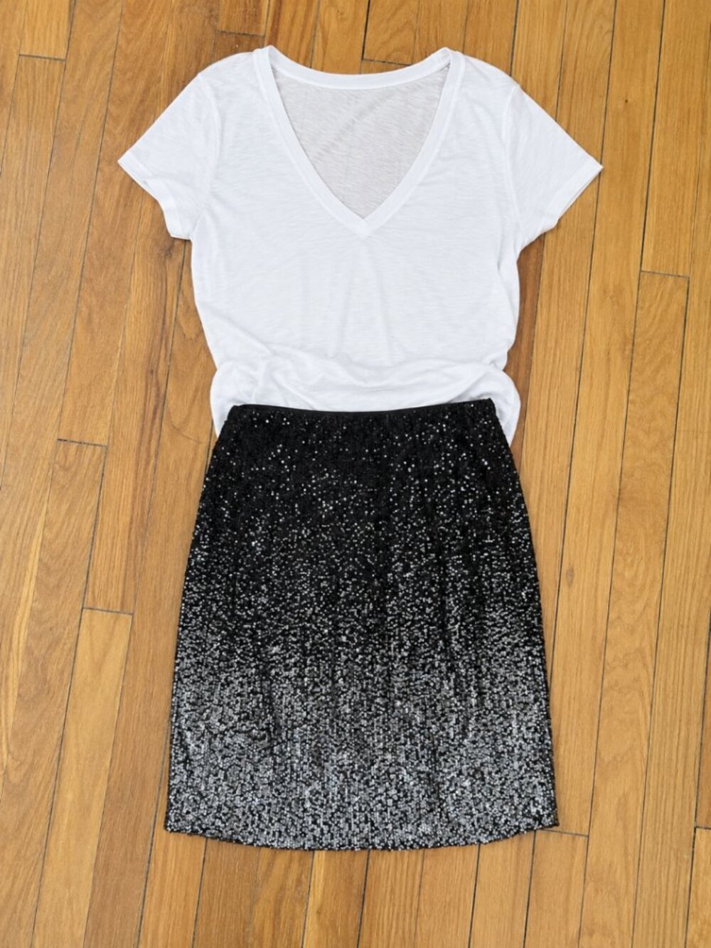 Ombre Sequin Black/Silver Skirt Women's Large Glam Party Lined Knee Length
